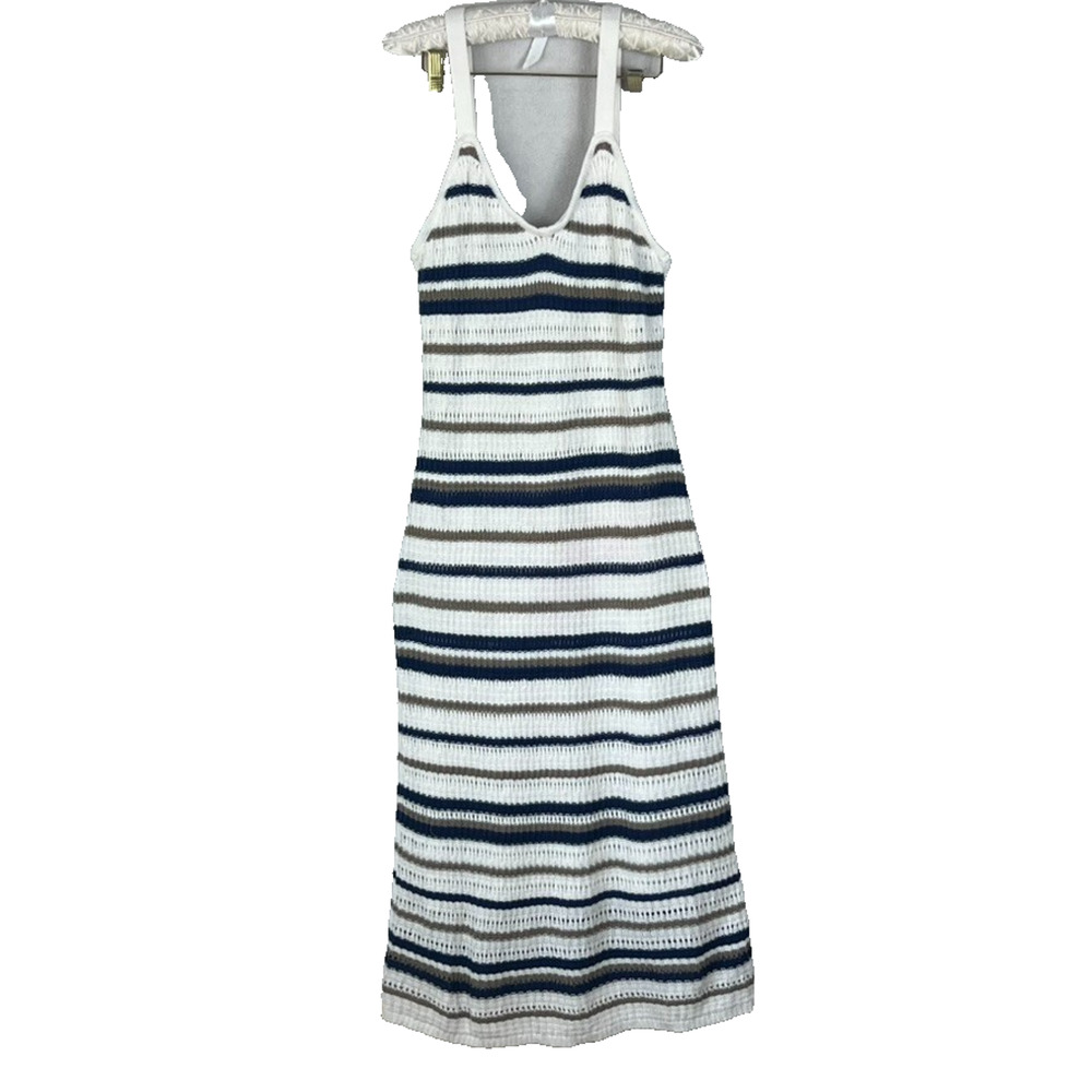 Freshman 1996 Dress Women's Size L Sleeveless Striped Crochet V-Neck Midi Tank